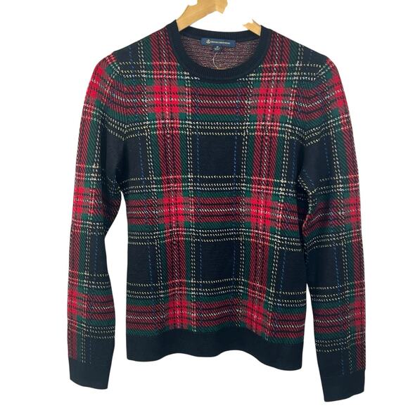 Brooks Brothers Plaid Wool blend Crewneck Holiday Sweater Size M NWT - Picture 1 of 10